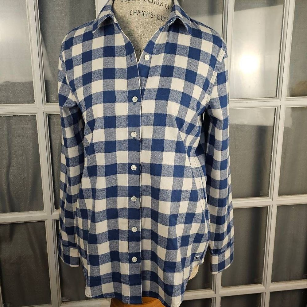 Vineyard Vines Performance Womens Blue White Buffalo‎ Check Relaxed Shirt 8